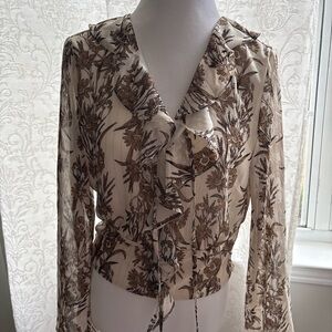 Pleione Floral Ruffle Blouse - Cream and Brown